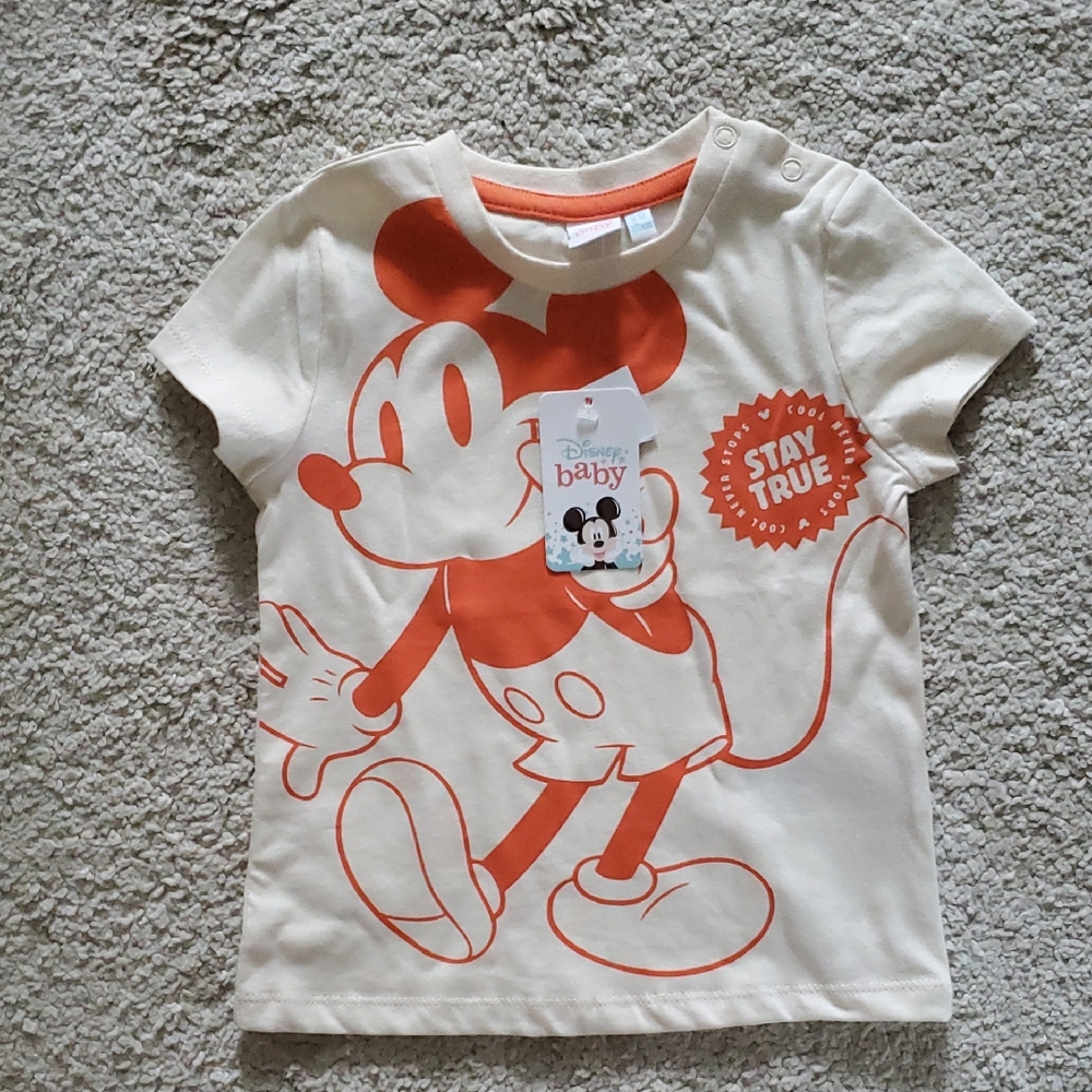 NEW Disney Cream and Orange Mickey Mouse Short Sleeve Tee 9-12M